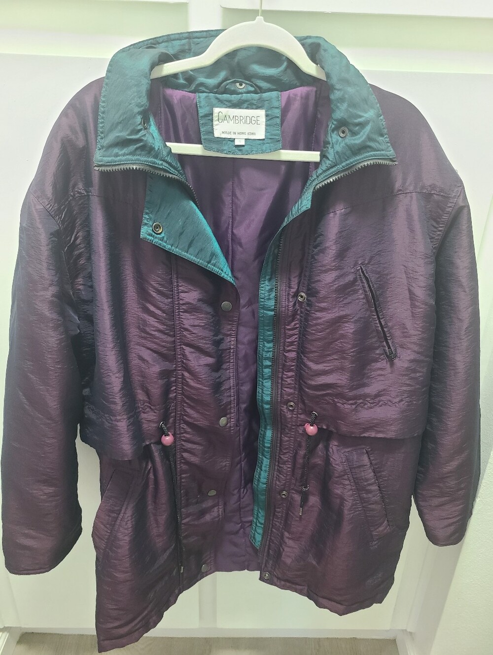 Vintage 80s Cambridge Iridescent Metallic Purple Parka Jacket - Oversized Small
